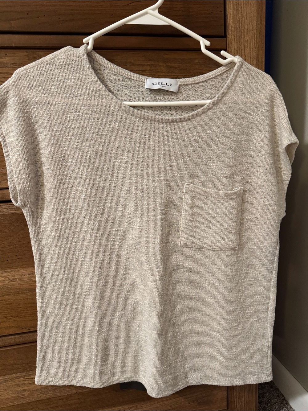 Gilli Cream Short Sleeve Knit Tee with Front Pocket